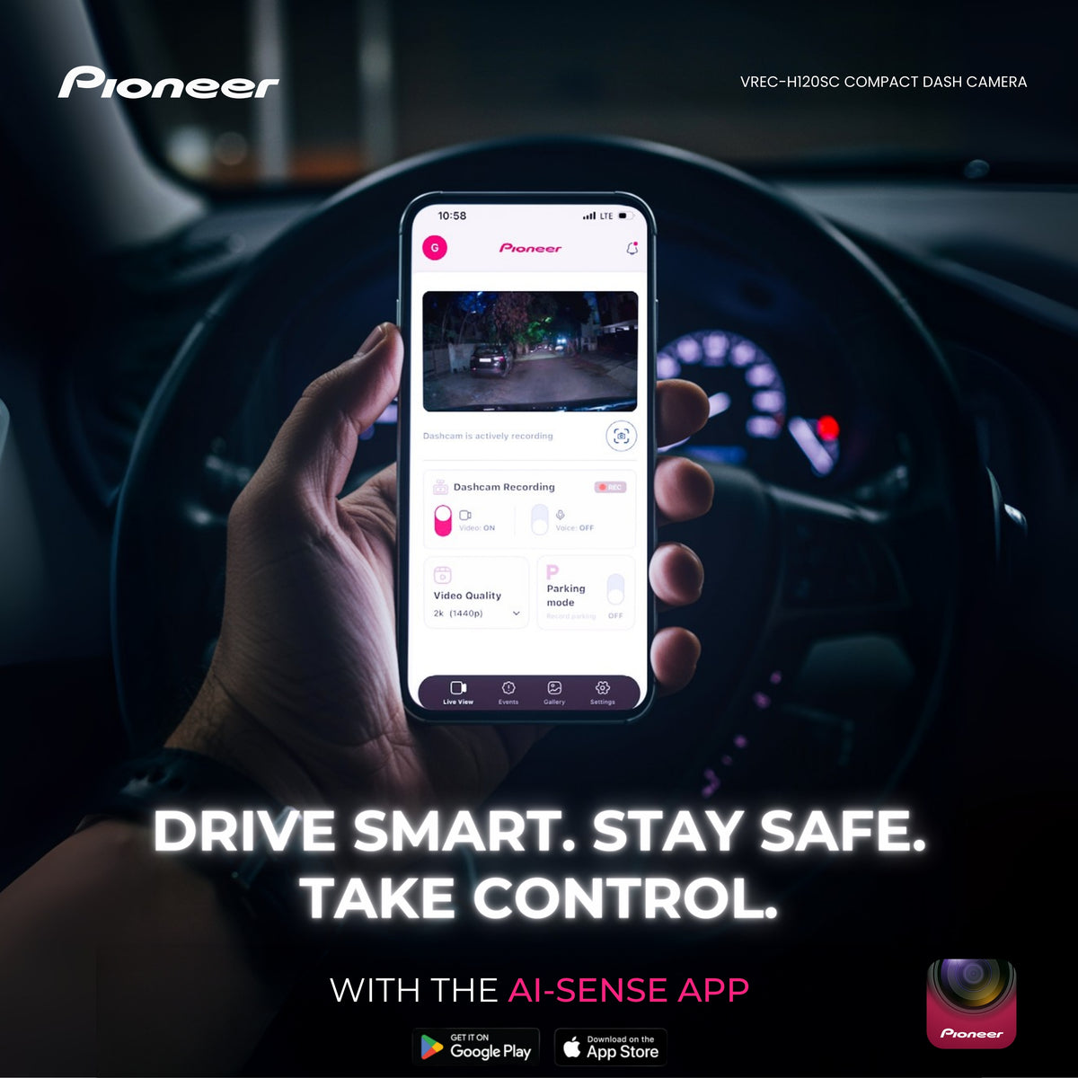 Pioneer VREC-H120SC compact front dash camera – product image 1